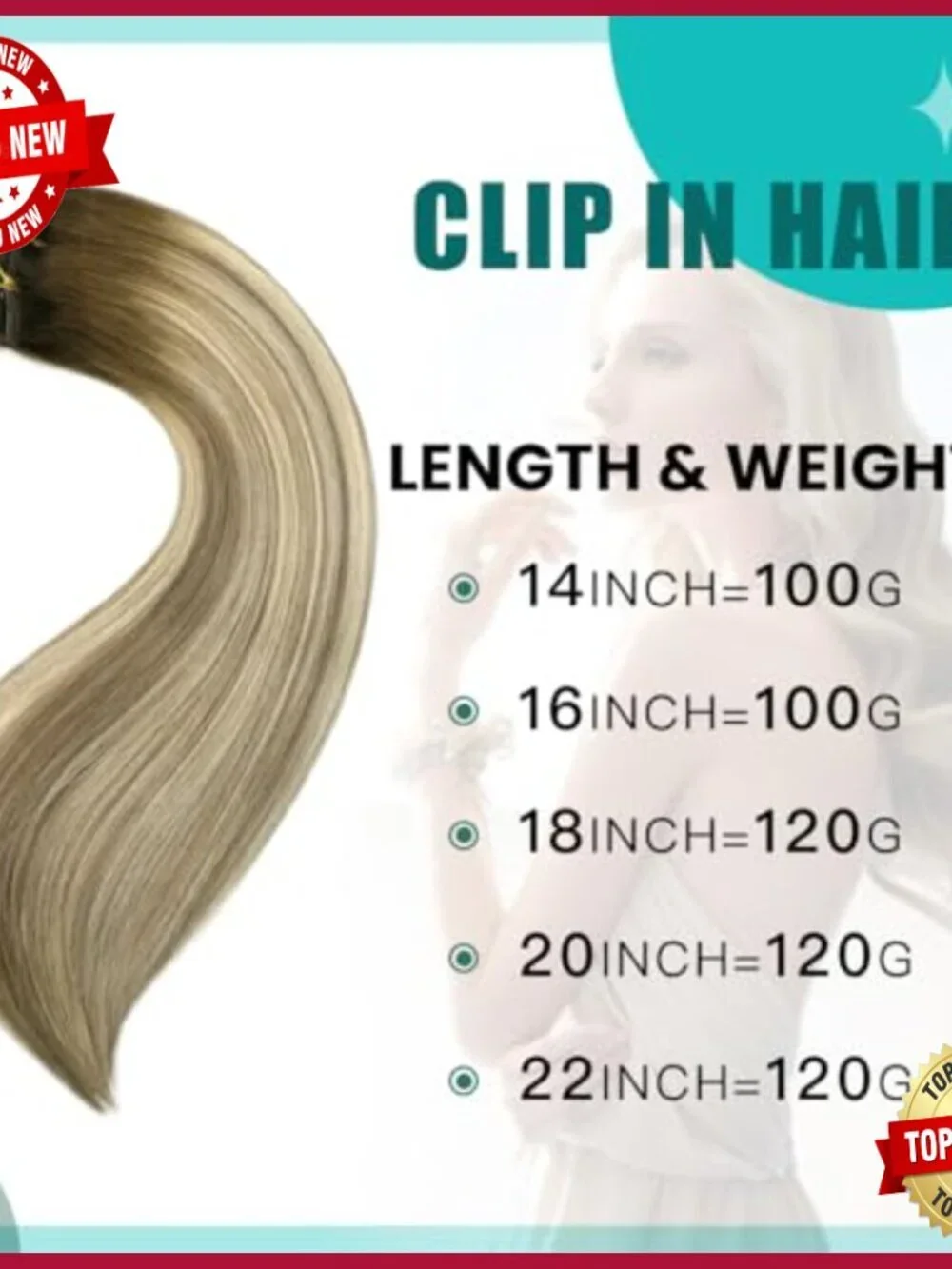 14 Inch Human Hair Clip-In Extensions 6 Piece Set 100g Balayage